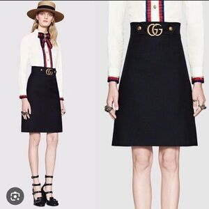 GUCCI Black Wool GG A-Line Skirt Size 38/XS